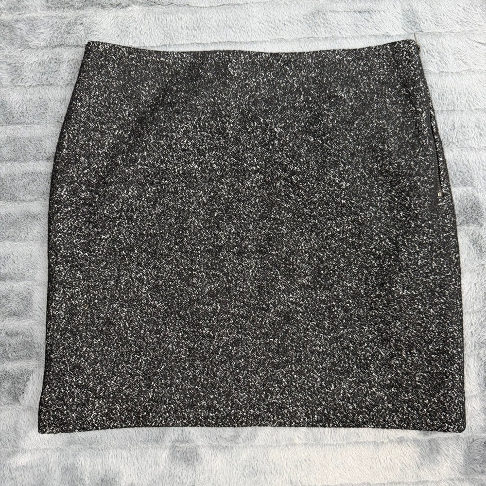 Ann Taylor Black White Tweed Mini Skirt Size 4 Salt Pepper Side Zip Lined 14929